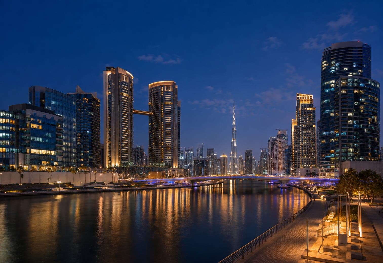 Aerial view of Business Bay, Dubai, with skyline towers