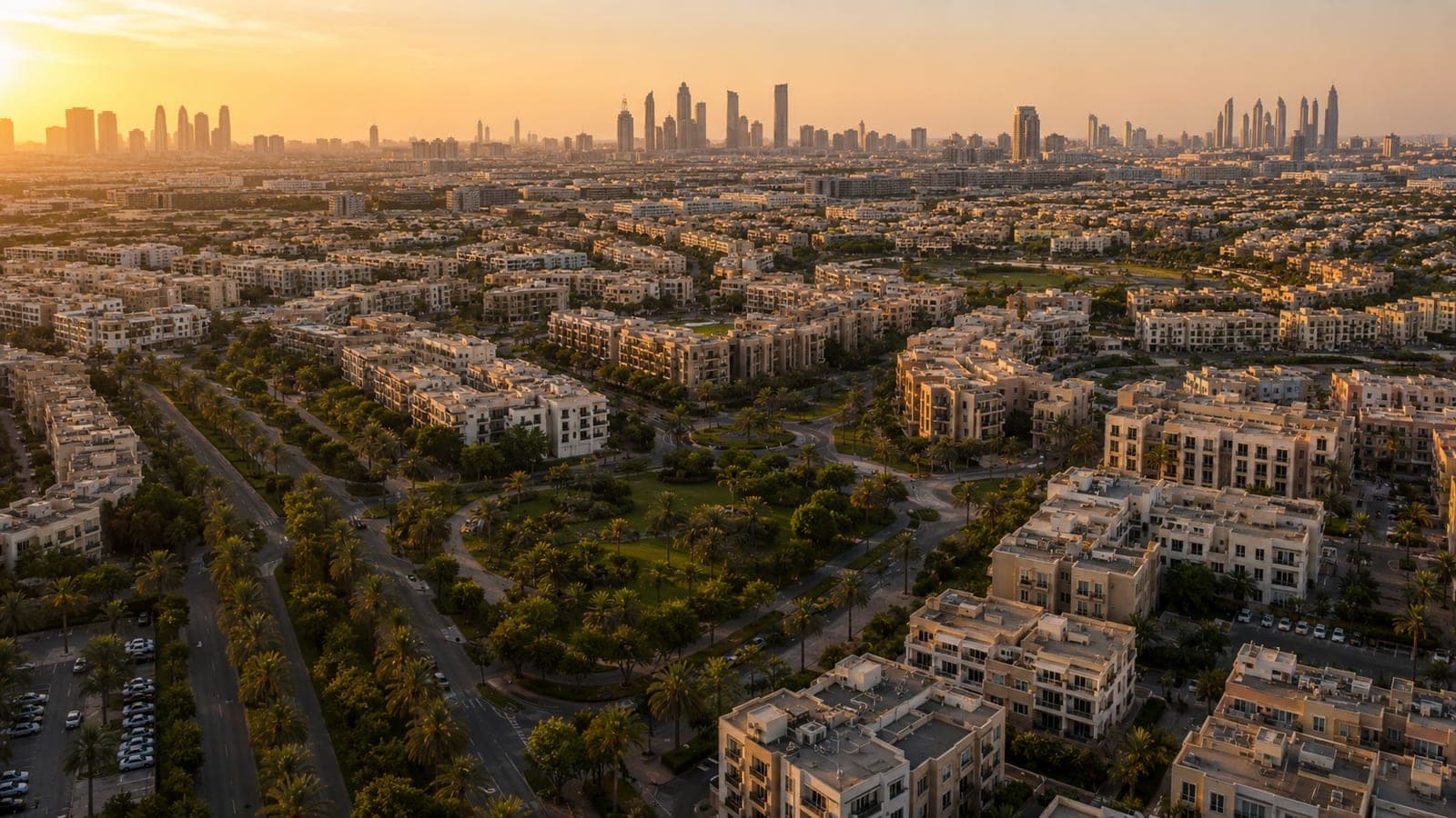 Dubai skyline at twilight representing JVC mid-tier rental community