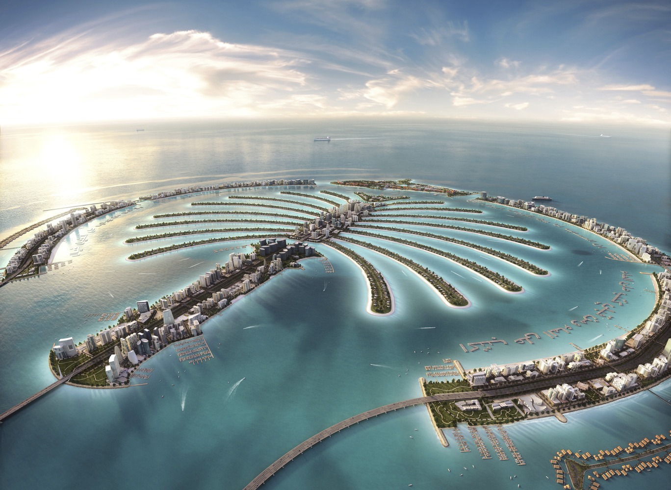 Aerial view of the Palm Jebel Ali island development in Dubai