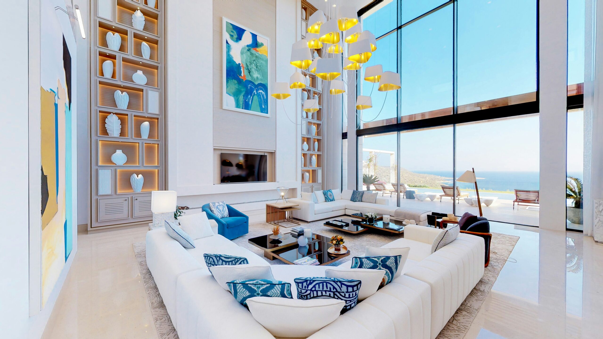 Luxury living room in a Dubai property with sea views